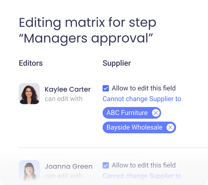 Edditing approval functionality